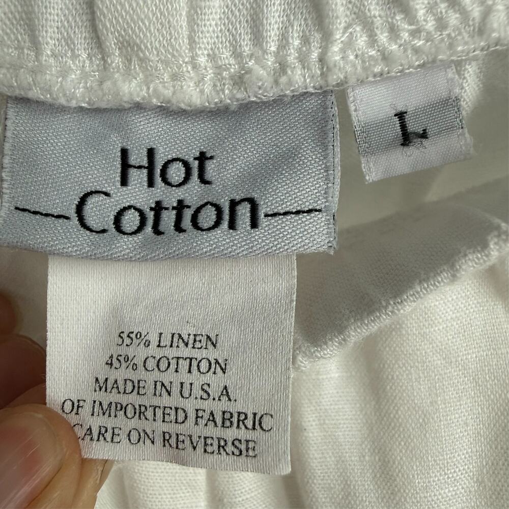 Hot Cotton Linen Cotton Pants Womens L White Cropped Pull On Coastal Minimalist - Picture 6 of 7
